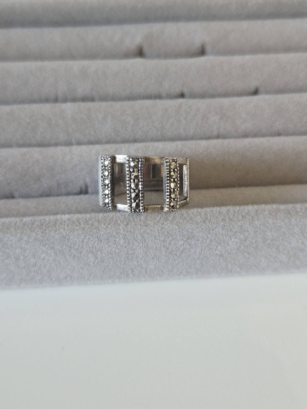 Sterling Silver Marcasite Multi-Row Fashion Ring - Silver